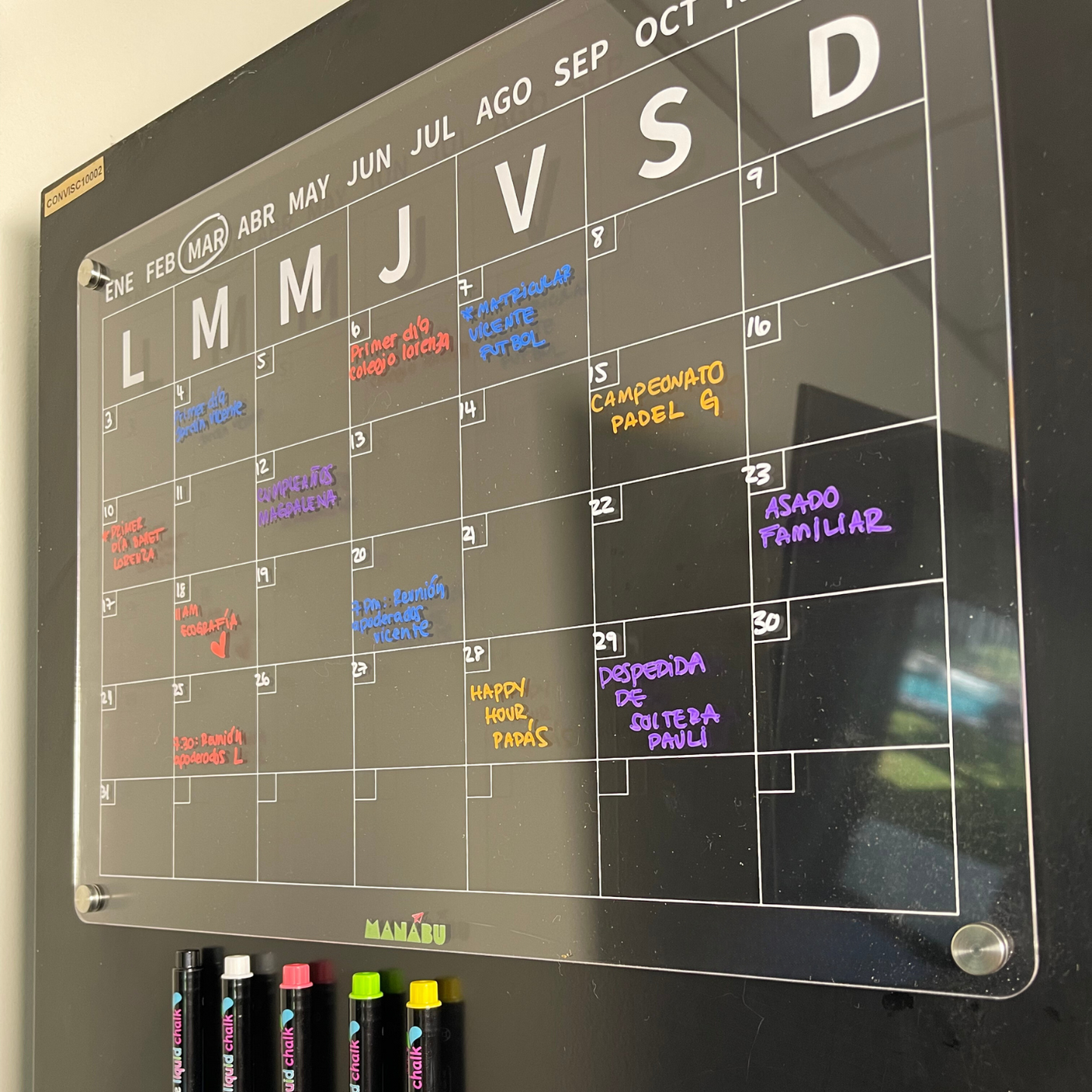 Pack x2 Unid. Calendario Acrílico Magnético Mes & Semana Español + 5 Lápices tiza líquida tipo A