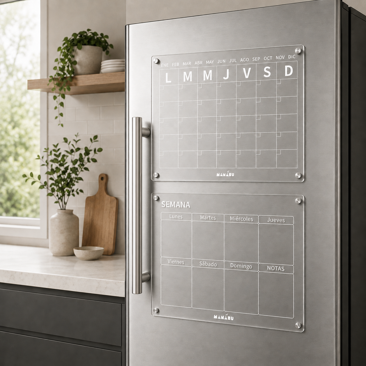 PREVENTA: Pack x2 Unid. Calendario Magnético MES & SEMANA Español + 5 Lápices tiza líquida A