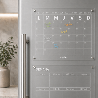 PREVENTA: Pack x2 Unid. Calendario Magnético MES & SEMANA Español + 5 Lápices tiza líquida A