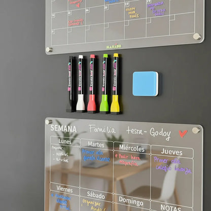 Pack x2 Unid. Calendario Acrílico Magnético Mes & Semana Español + 5 Lápices tiza líquida tipo A