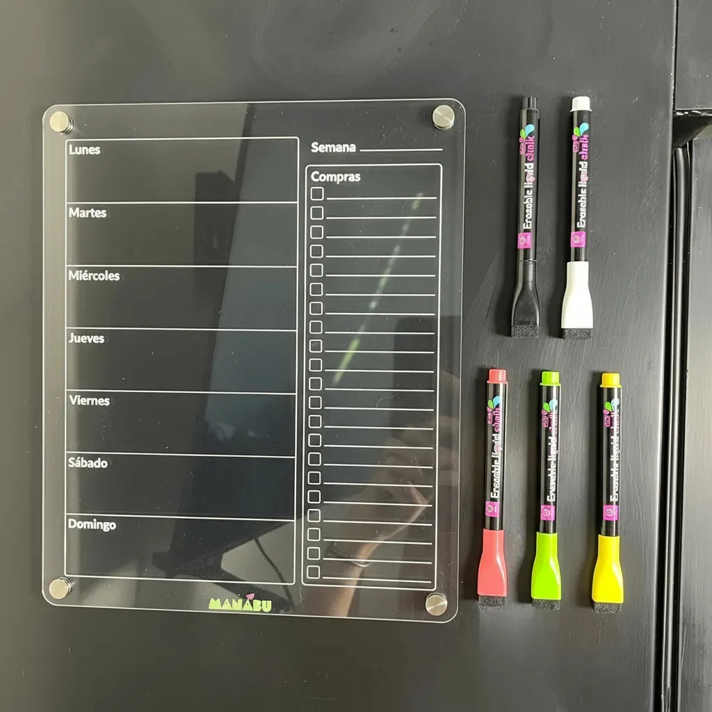 Menú Semanal de Comidas y Compras + 5 Lápices tiza líquida tipo A