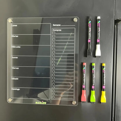 Menú Semanal de Comidas y Compras + 5 Lápices tiza líquida tipo A