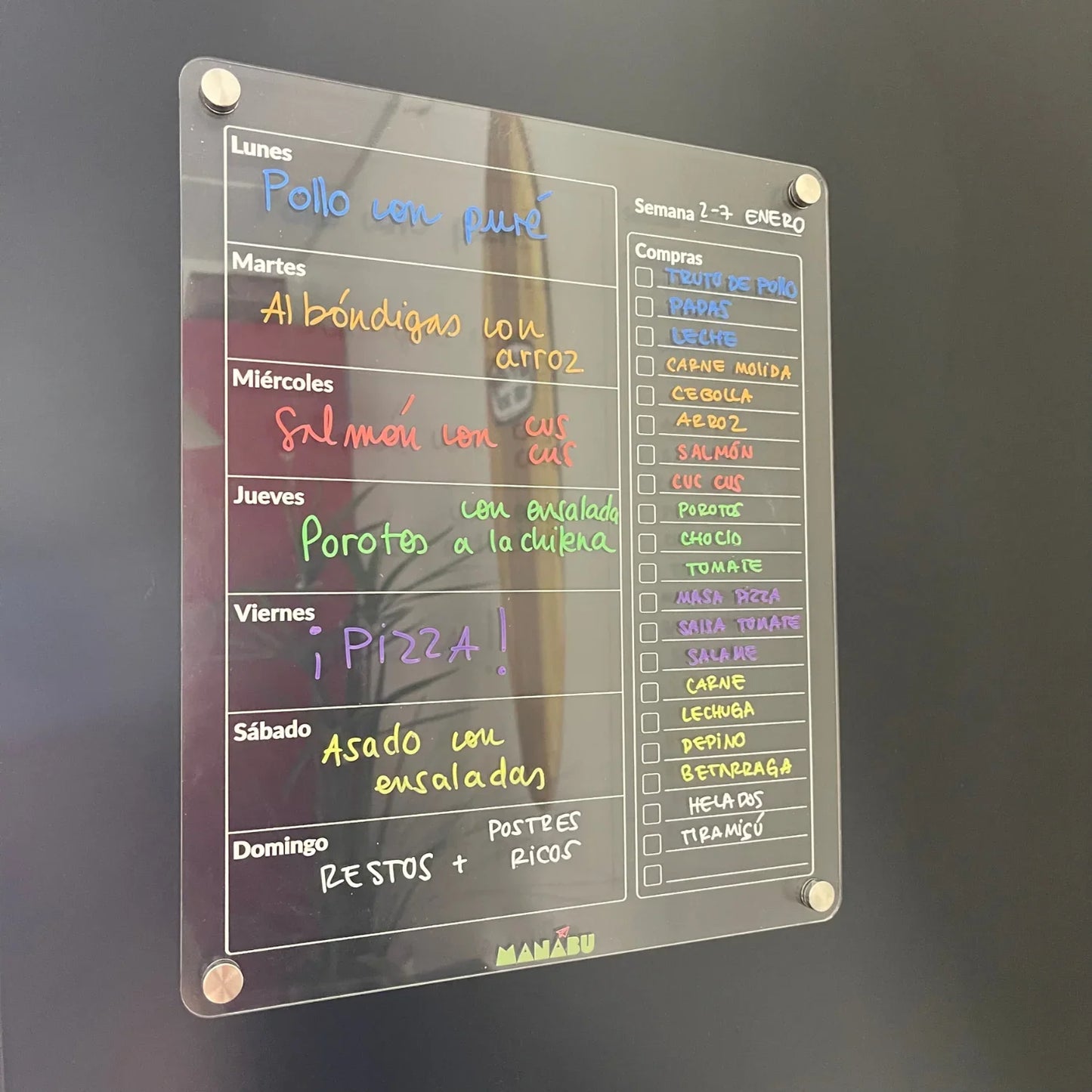 Menú Semanal de Comidas y Compras + 5 Lápices tiza líquida tipo A - Manabu
