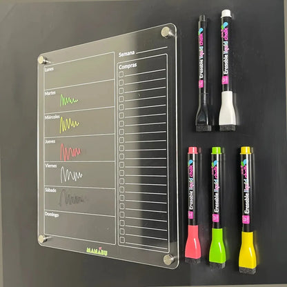 Menú Semanal de Comidas y Compras + 5 Lápices tiza líquida tipo A