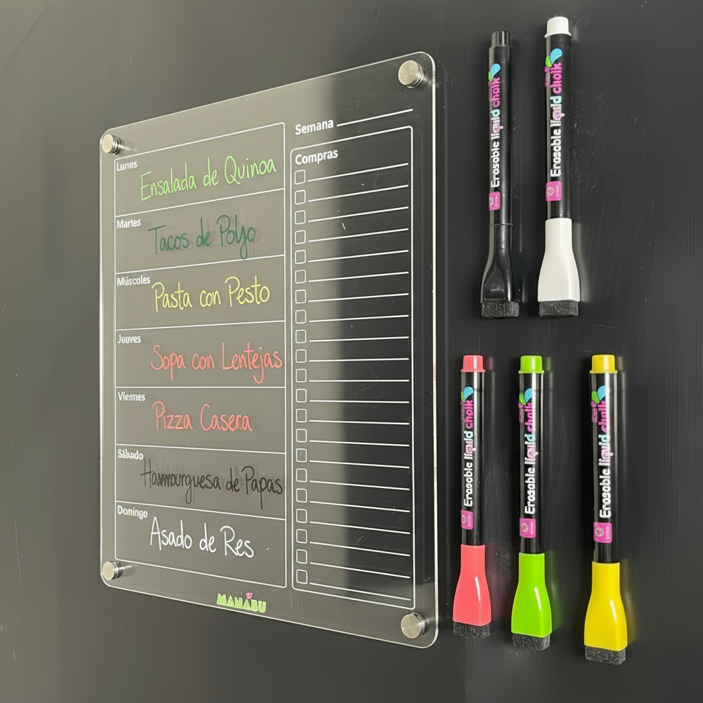 Menú Semanal de Comidas y Compras + 5 Lápices tiza líquida tipo A - Manabu