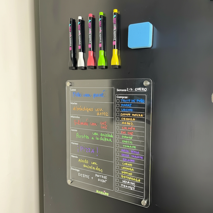 Menú Semanal de Comidas y Compras + 5 Lápices tiza líquida tipo A - Manabu