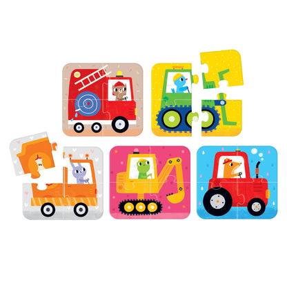 Puzzle On The Go Vehicles (20 piezas, 5 puzzles) 2+