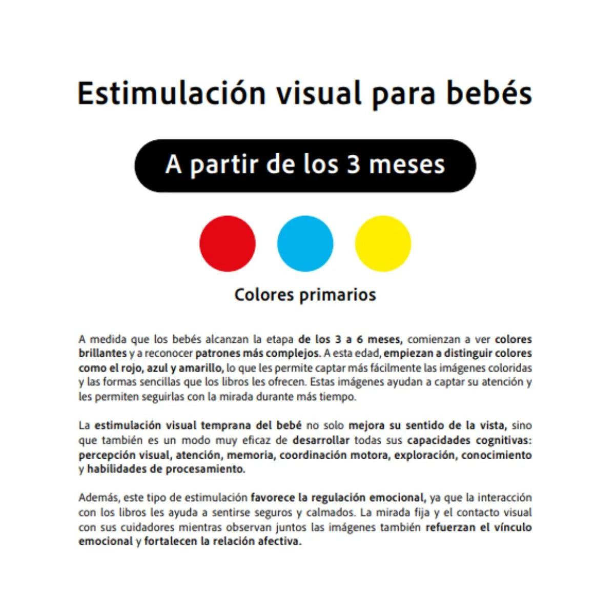 Estimulación Visual 3M+ (alto contraste en blanco  negro  rojo amarillo y azul)